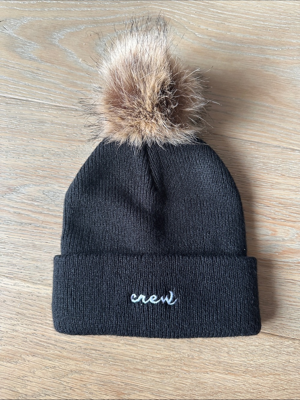 Black Pom Beanie with Faux Fur Pom